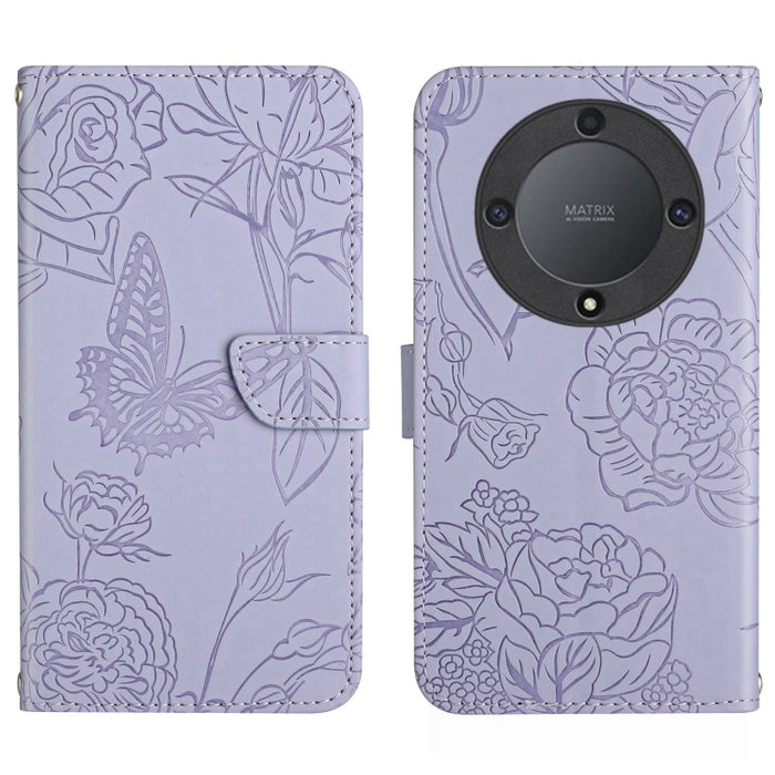 HT03 Skin Feel Butterfly Estuche de cuero con tapa en relieve para teléfono, For Realme C55, For Xiaomi Redmi Note 12 4G Global, For Honor X9a 5G / Magic5 Lite, For Honor X5 4G