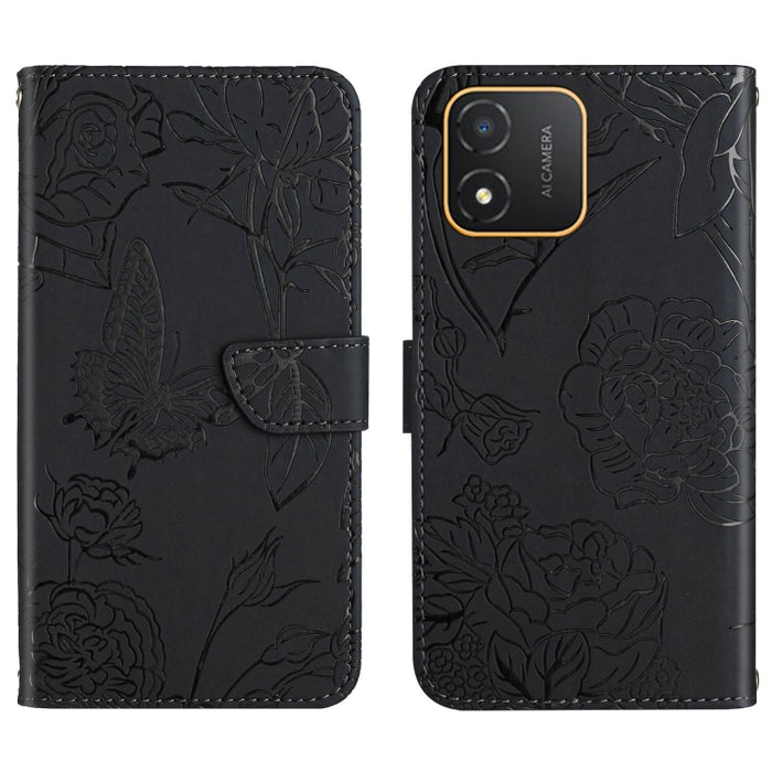 HT03 Skin Feel Butterfly Estuche de cuero con tapa en relieve para teléfono, For Realme C55, For Xiaomi Redmi Note 12 4G Global, For Honor X9a 5G / Magic5 Lite, For Honor X5 4G
