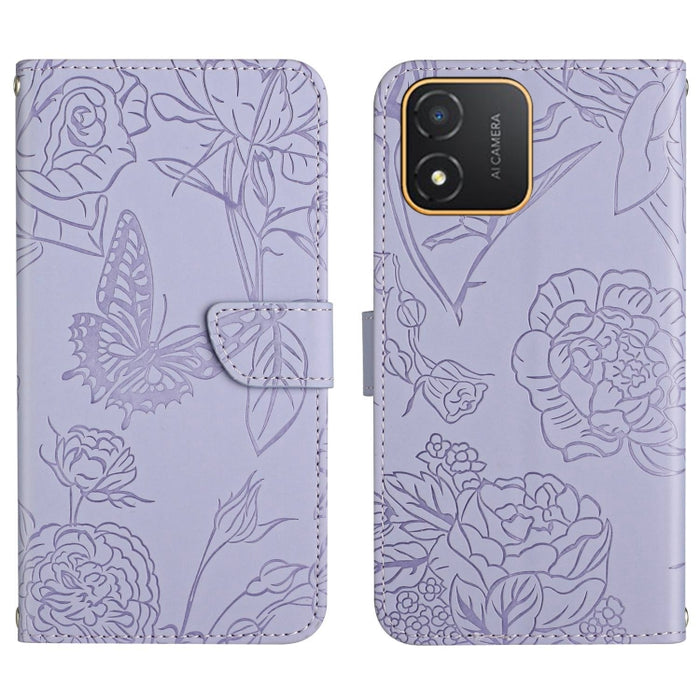 HT03 Skin Feel Butterfly Estuche de cuero con tapa en relieve para teléfono, For Realme C55, For Xiaomi Redmi Note 12 4G Global, For Honor X9a 5G / Magic5 Lite, For Honor X5 4G