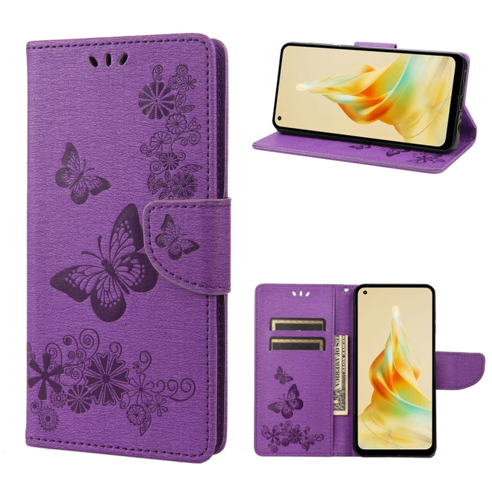 Estuche para teléfono de cuero con tapa horizontal en relieve de mariposa, For OPPO Reno8 T 4G, For Xiaomi Redmi Note 12 5G Global / Poco X5 5G, For Xiaomi Redmi Note 12 Pro 5G Global, For Xiaomi Redmi Note 12 Pro+ 5G Global
