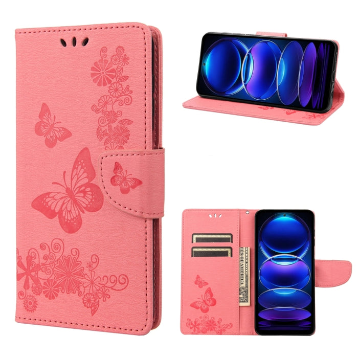 Estuche para teléfono de cuero con tapa horizontal en relieve de mariposa, For OPPO Reno8 T 4G, For Xiaomi Redmi Note 12 5G Global / Poco X5 5G, For Xiaomi Redmi Note 12 Pro 5G Global, For Xiaomi Redmi Note 12 Pro+ 5G Global