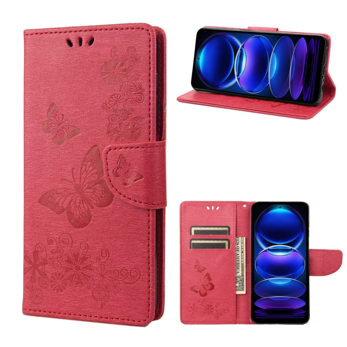 Estuche para teléfono de cuero con tapa horizontal en relieve de mariposa, For OPPO Reno8 T 4G, For Xiaomi Redmi Note 12 5G Global / Poco X5 5G, For Xiaomi Redmi Note 12 Pro 5G Global, For Xiaomi Redmi Note 12 Pro+ 5G Global