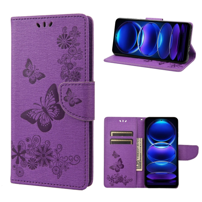 Estuche para teléfono de cuero con tapa horizontal en relieve de mariposa, For OPPO Reno8 T 4G, For Xiaomi Redmi Note 12 5G Global / Poco X5 5G, For Xiaomi Redmi Note 12 Pro 5G Global, For Xiaomi Redmi Note 12 Pro+ 5G Global