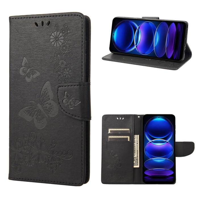 Estuche para teléfono de cuero con tapa horizontal en relieve de mariposa, For OPPO Reno8 T 4G, For Xiaomi Redmi Note 12 5G Global / Poco X5 5G, For Xiaomi Redmi Note 12 Pro 5G Global, For Xiaomi Redmi Note 12 Pro+ 5G Global