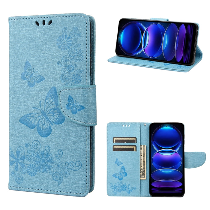Estuche para teléfono de cuero con tapa horizontal en relieve de mariposa, For OPPO Reno8 T 4G, For Xiaomi Redmi Note 12 5G Global / Poco X5 5G, For Xiaomi Redmi Note 12 Pro 5G Global, For Xiaomi Redmi Note 12 Pro+ 5G Global