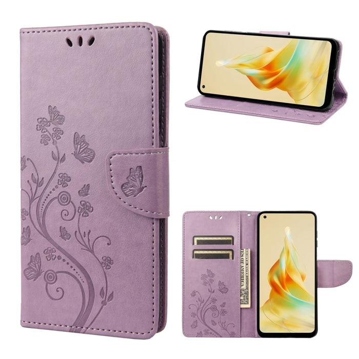 Estuche para teléfono de cuero con estampado de flores de mariposa, For OPPO Reno8 T 4G, For Xiaomi Redmi Note 12 5G Global / Poco X5 5G, For Xiaomi Redmi Note 12 Pro 5G Global, For Xiaomi Redmi Note 12 Pro+ 5G Global