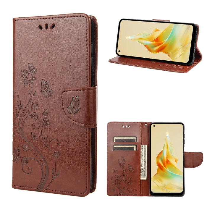 Estuche para teléfono de cuero con estampado de flores de mariposa, For OPPO Reno8 T 4G, For Xiaomi Redmi Note 12 5G Global / Poco X5 5G, For Xiaomi Redmi Note 12 Pro 5G Global, For Xiaomi Redmi Note 12 Pro+ 5G Global