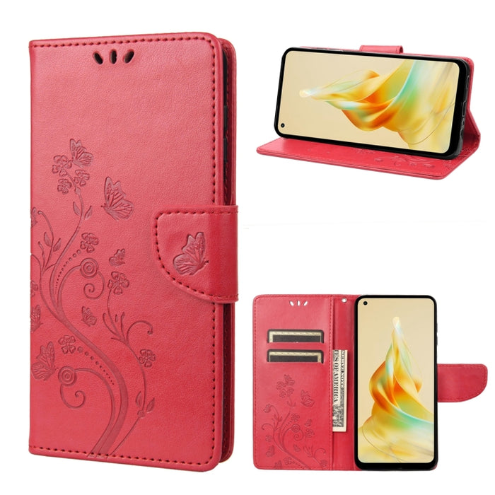 Estuche para teléfono de cuero con estampado de flores de mariposa, For OPPO Reno8 T 4G, For Xiaomi Redmi Note 12 5G Global / Poco X5 5G, For Xiaomi Redmi Note 12 Pro 5G Global, For Xiaomi Redmi Note 12 Pro+ 5G Global