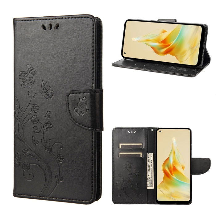 Estuche para teléfono de cuero con estampado de flores de mariposa, For OPPO Reno8 T 4G, For Xiaomi Redmi Note 12 5G Global / Poco X5 5G, For Xiaomi Redmi Note 12 Pro 5G Global, For Xiaomi Redmi Note 12 Pro+ 5G Global