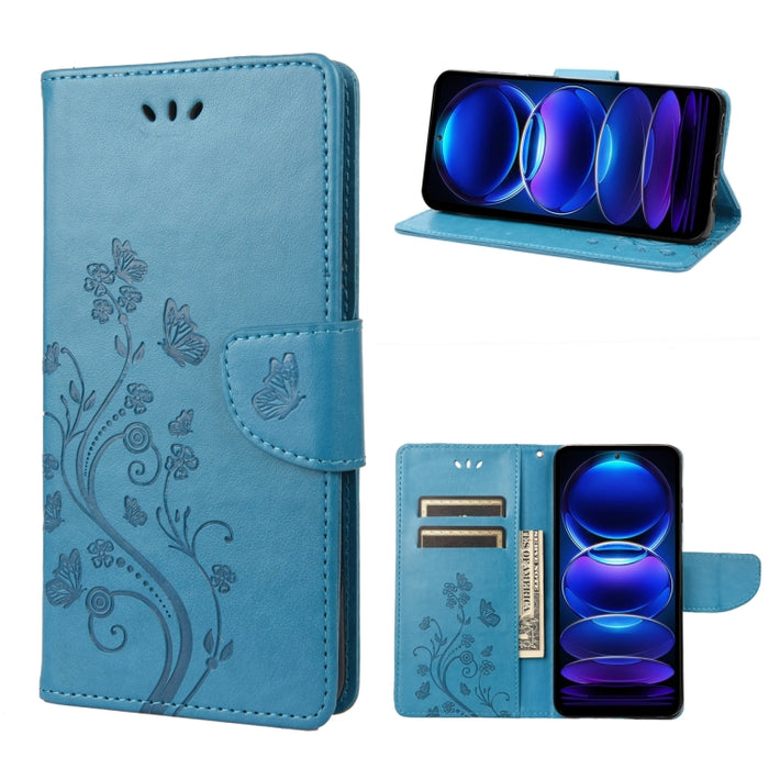 Estuche para teléfono de cuero con estampado de flores de mariposa, For OPPO Reno8 T 4G, For Xiaomi Redmi Note 12 5G Global / Poco X5 5G, For Xiaomi Redmi Note 12 Pro 5G Global, For Xiaomi Redmi Note 12 Pro+ 5G Global
