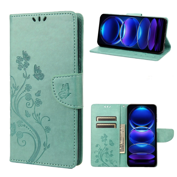 Estuche para teléfono de cuero con estampado de flores de mariposa, For OPPO Reno8 T 4G, For Xiaomi Redmi Note 12 5G Global / Poco X5 5G, For Xiaomi Redmi Note 12 Pro 5G Global, For Xiaomi Redmi Note 12 Pro+ 5G Global
