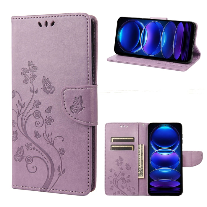 Estuche para teléfono de cuero con estampado de flores de mariposa, For OPPO Reno8 T 4G, For Xiaomi Redmi Note 12 5G Global / Poco X5 5G, For Xiaomi Redmi Note 12 Pro 5G Global, For Xiaomi Redmi Note 12 Pro+ 5G Global