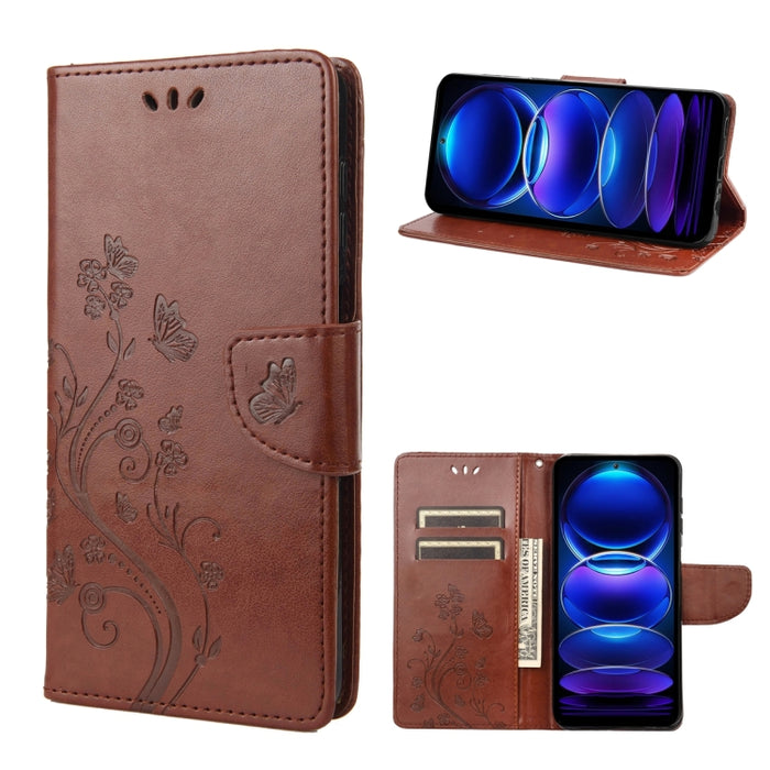 Estuche para teléfono de cuero con estampado de flores de mariposa, For OPPO Reno8 T 4G, For Xiaomi Redmi Note 12 5G Global / Poco X5 5G, For Xiaomi Redmi Note 12 Pro 5G Global, For Xiaomi Redmi Note 12 Pro+ 5G Global
