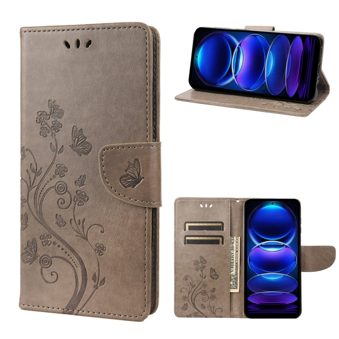 Estuche para teléfono de cuero con estampado de flores de mariposa, For OPPO Reno8 T 4G, For Xiaomi Redmi Note 12 5G Global / Poco X5 5G, For Xiaomi Redmi Note 12 Pro 5G Global, For Xiaomi Redmi Note 12 Pro+ 5G Global