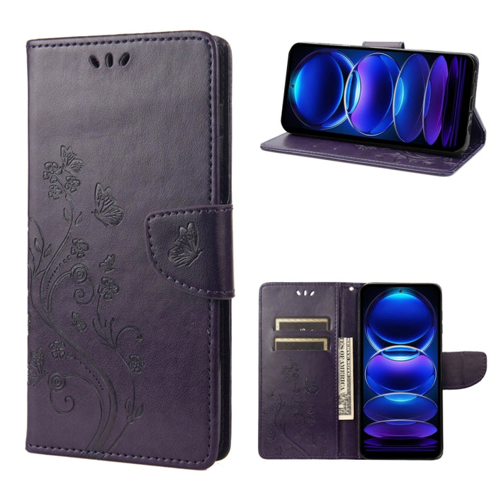 Estuche para teléfono de cuero con estampado de flores de mariposa, For OPPO Reno8 T 4G, For Xiaomi Redmi Note 12 5G Global / Poco X5 5G, For Xiaomi Redmi Note 12 Pro 5G Global, For Xiaomi Redmi Note 12 Pro+ 5G Global
