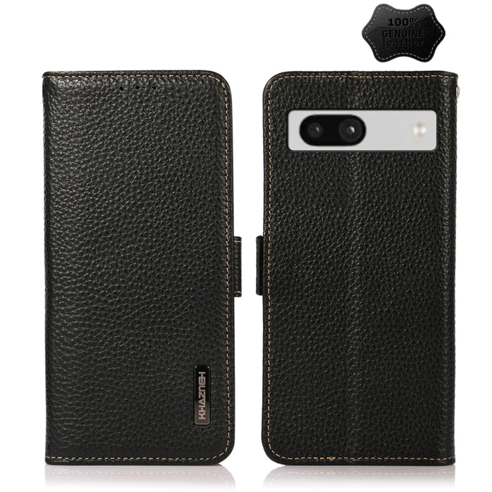 KHAZNEH Side-Magnetic Litchi Genuine Leather RFID Phone Case, For Google Pixel 7A, For Xiaomi Redmi Note 12 4G Global