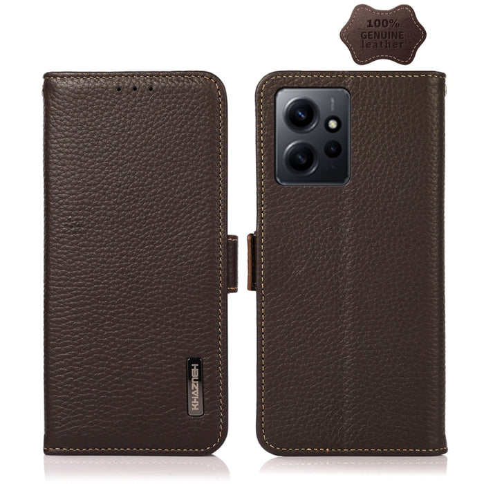 KHAZNEH Side-Magnetic Litchi Genuine Leather RFID Phone Case, For Google Pixel 7A, For Xiaomi Redmi Note 12 4G Global