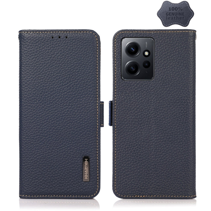 KHAZNEH Side-Magnetic Litchi Genuine Leather RFID Phone Case, For Google Pixel 7A, For Xiaomi Redmi Note 12 4G Global