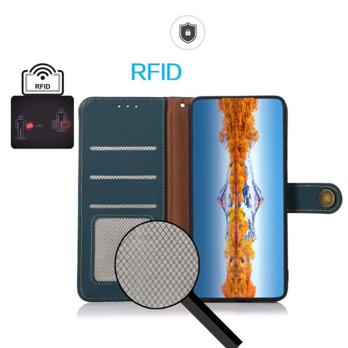 KHAZNEH Custer Texture RFID Estuche para teléfono de cuero genuino, For Google Pixel 7A, For Xiaomi Redmi Note 12 4G Global