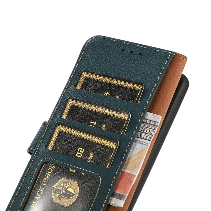KHAZNEH Custer Texture RFID Estuche para teléfono de cuero genuino, For Google Pixel 7A, For Xiaomi Redmi Note 12 4G Global