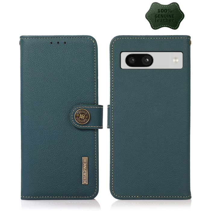KHAZNEH Custer Texture RFID Estuche para teléfono de cuero genuino, For Google Pixel 7A, For Xiaomi Redmi Note 12 4G Global