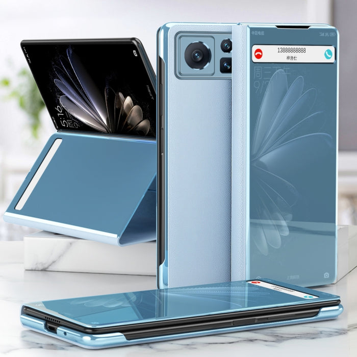Estuche para teléfono de cuero con espejo electrochapado con soporte, For Xiaomi Mix Fold 2