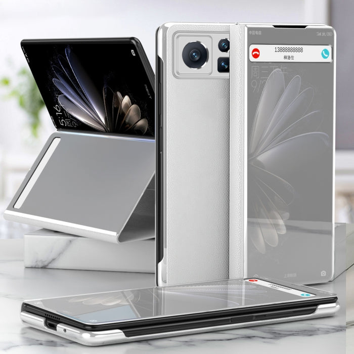 Estuche para teléfono de cuero con espejo electrochapado con soporte, For Xiaomi Mix Fold 2