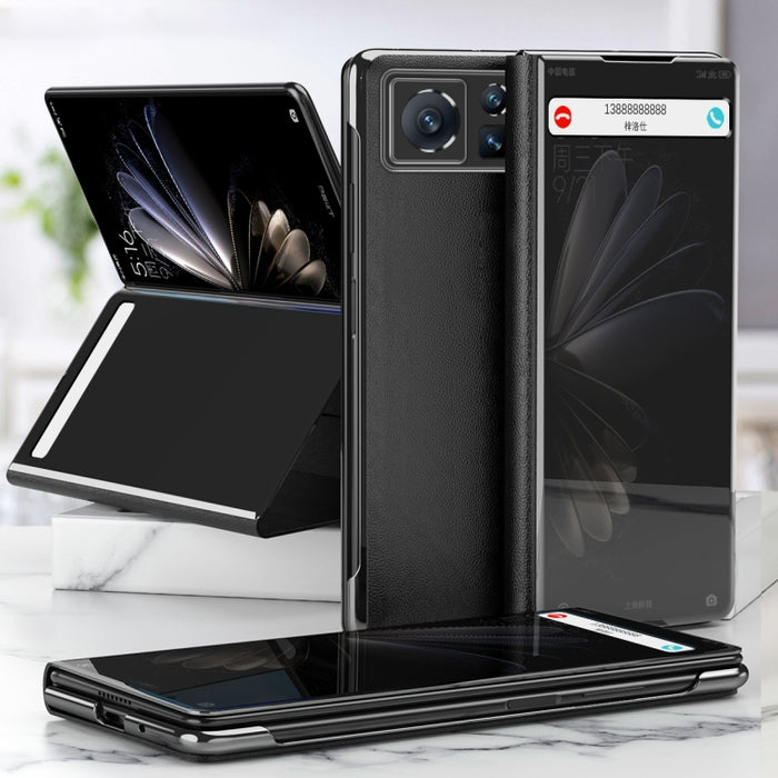 Estuche para teléfono de cuero con espejo electrochapado con soporte, For Xiaomi Mix Fold 2