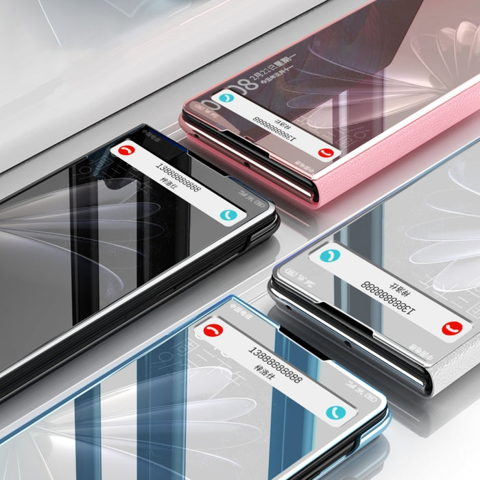 Estuche para teléfono de cuero con espejo electrochapado con soporte, For Xiaomi Mix Fold 2