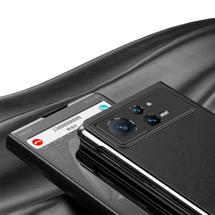 Estuche para teléfono de cuero con espejo electrochapado con soporte, For Xiaomi Mix Fold 2