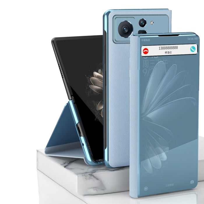 Estuche para teléfono de cuero con espejo electrochapado con soporte, For Xiaomi Mix Fold 2