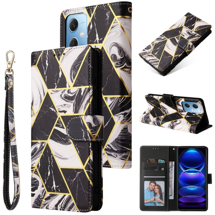 Estuche para teléfono de cuero con costuras bronceadas de mármol, For Samsung Galaxy A34 5G, For Samsung Galaxy A54 5G, For Xiaomi Redmi Note 12 5G, For Xiaomi Redmi Note 12 Pro 5G, For Xiaomi Redmi Note 12 Pro+ 5G