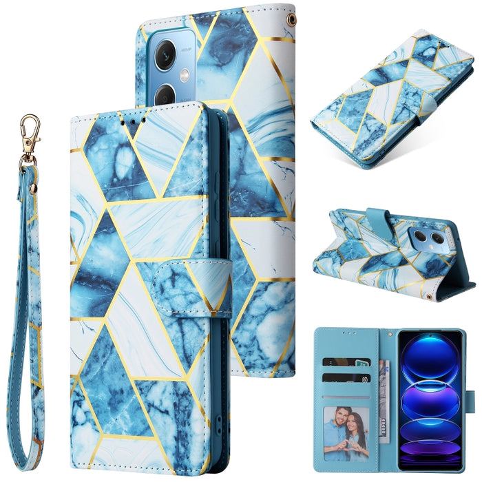 Estuche para teléfono de cuero con costuras bronceadas de mármol, For Samsung Galaxy A34 5G, For Samsung Galaxy A54 5G, For Xiaomi Redmi Note 12 5G, For Xiaomi Redmi Note 12 Pro 5G, For Xiaomi Redmi Note 12 Pro+ 5G