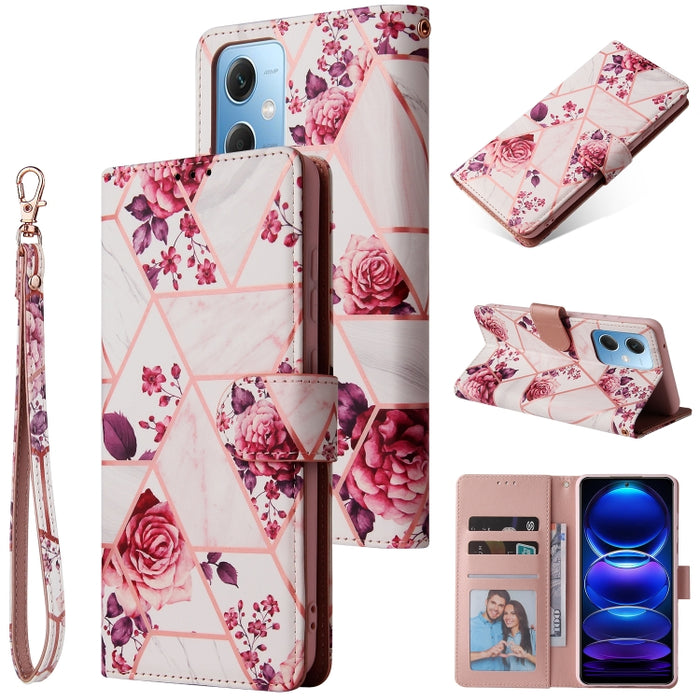 Estuche para teléfono de cuero con costuras bronceadas de mármol, For Samsung Galaxy A34 5G, For Samsung Galaxy A54 5G, For Xiaomi Redmi Note 12 5G, For Xiaomi Redmi Note 12 Pro 5G, For Xiaomi Redmi Note 12 Pro+ 5G