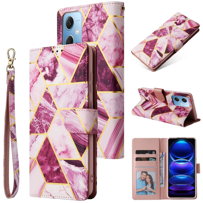 Estuche para teléfono de cuero con costuras bronceadas de mármol, For Samsung Galaxy A34 5G, For Samsung Galaxy A54 5G, For Xiaomi Redmi Note 12 5G, For Xiaomi Redmi Note 12 Pro 5G, For Xiaomi Redmi Note 12 Pro+ 5G