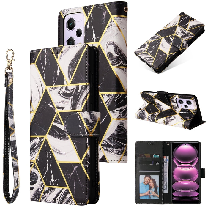 Estuche para teléfono de cuero con costuras bronceadas de mármol, For Samsung Galaxy A34 5G, For Samsung Galaxy A54 5G, For Xiaomi Redmi Note 12 5G, For Xiaomi Redmi Note 12 Pro 5G, For Xiaomi Redmi Note 12 Pro+ 5G