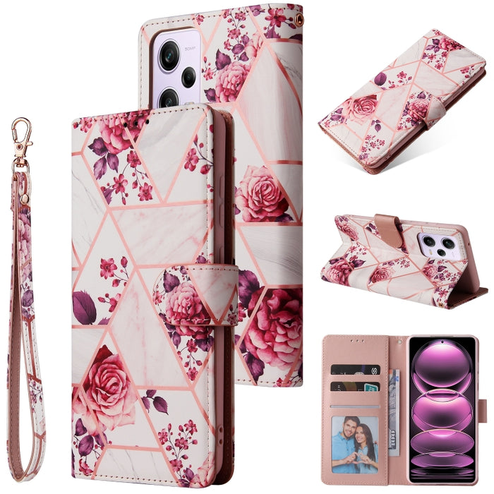 Estuche para teléfono de cuero con costuras bronceadas de mármol, For Samsung Galaxy A34 5G, For Samsung Galaxy A54 5G, For Xiaomi Redmi Note 12 5G, For Xiaomi Redmi Note 12 Pro 5G, For Xiaomi Redmi Note 12 Pro+ 5G