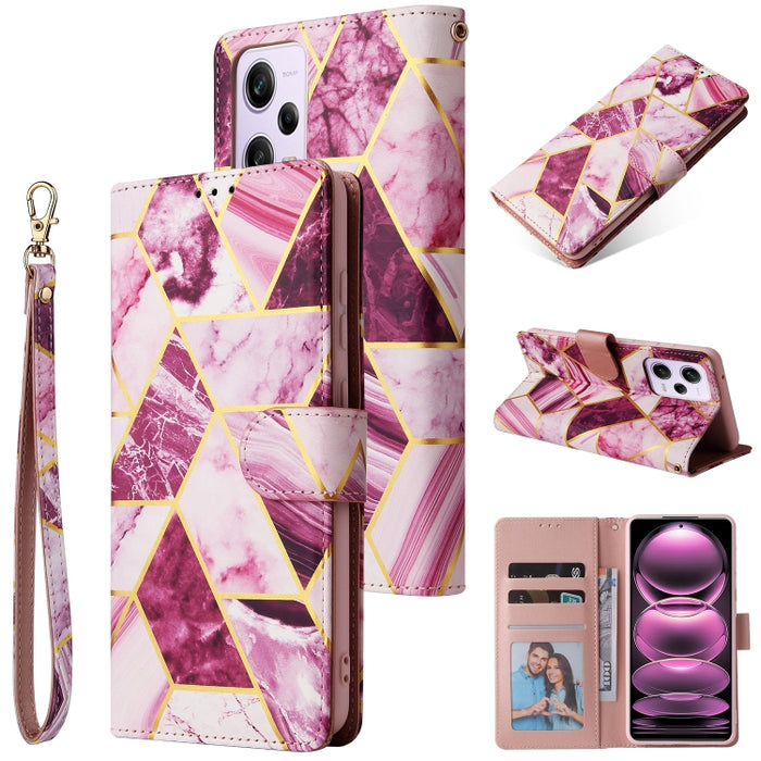 Estuche para teléfono de cuero con costuras bronceadas de mármol, For Samsung Galaxy A34 5G, For Samsung Galaxy A54 5G, For Xiaomi Redmi Note 12 5G, For Xiaomi Redmi Note 12 Pro 5G, For Xiaomi Redmi Note 12 Pro+ 5G