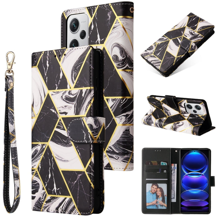 Estuche para teléfono de cuero con costuras bronceadas de mármol, For Samsung Galaxy A34 5G, For Samsung Galaxy A54 5G, For Xiaomi Redmi Note 12 5G, For Xiaomi Redmi Note 12 Pro 5G, For Xiaomi Redmi Note 12 Pro+ 5G