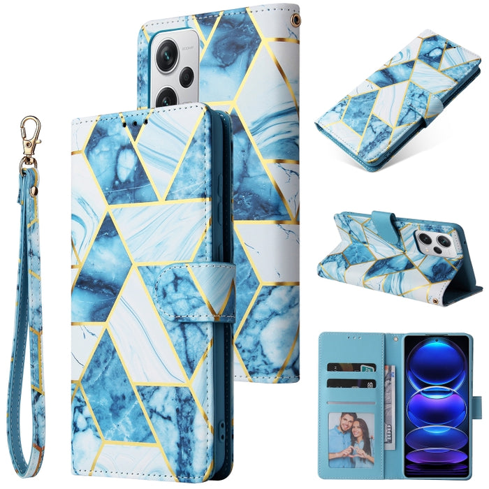 Estuche para teléfono de cuero con costuras bronceadas de mármol, For Samsung Galaxy A34 5G, For Samsung Galaxy A54 5G, For Xiaomi Redmi Note 12 5G, For Xiaomi Redmi Note 12 Pro 5G, For Xiaomi Redmi Note 12 Pro+ 5G
