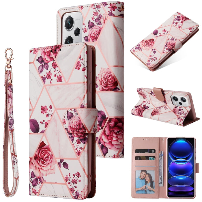Estuche para teléfono de cuero con costuras bronceadas de mármol, For Samsung Galaxy A34 5G, For Samsung Galaxy A54 5G, For Xiaomi Redmi Note 12 5G, For Xiaomi Redmi Note 12 Pro 5G, For Xiaomi Redmi Note 12 Pro+ 5G