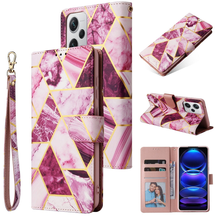 Estuche para teléfono de cuero con costuras bronceadas de mármol, For Samsung Galaxy A34 5G, For Samsung Galaxy A54 5G, For Xiaomi Redmi Note 12 5G, For Xiaomi Redmi Note 12 Pro 5G, For Xiaomi Redmi Note 12 Pro+ 5G
