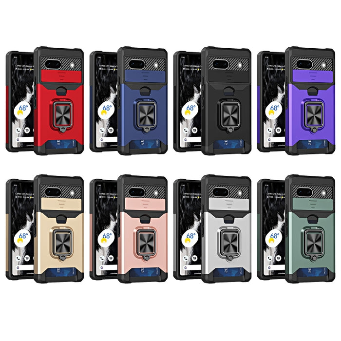 Estuche para teléfono con ranura para tarjeta y protector de cámara con soporte para anillo, For Motorola Moto G Play 2023, For Google Pixel 7a, For Xiaomi Redmi Note 12 5G / Poco X5, For Xiaomi Redmi Note 12 Pro 5G