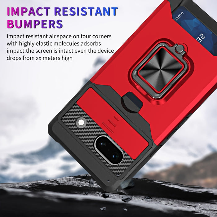 Estuche para teléfono con ranura para tarjeta y protector de cámara con soporte para anillo, For Motorola Moto G Play 2023, For Google Pixel 7a, For Xiaomi Redmi Note 12 5G / Poco X5, For Xiaomi Redmi Note 12 Pro 5G