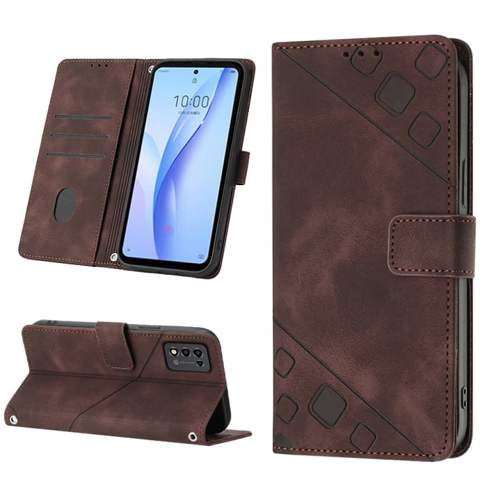 Estuche para teléfono de cuero en relieve con tacto de piel, For ZTE Libero 5G III