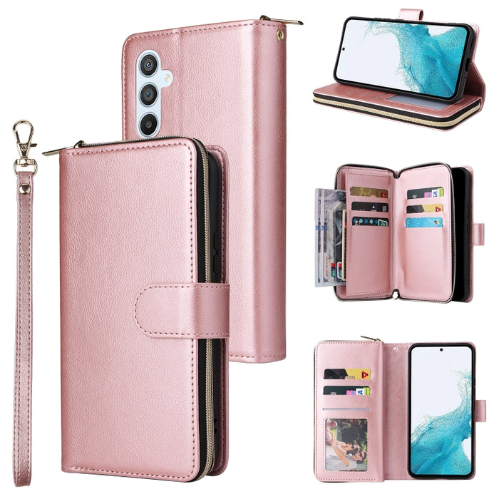 9 Ranuras para tarjetas Cremallera Monedero Funda de cuero para teléfono, For Samsung Galaxy A34, For Samsung Galaxy A54, For Xiaomi Redmi Note 12 5G Global / Poco X5, For Xiaomi Redmi Note 12 Pro 5G Speed / Note 12 Pro 5G Global / Poco X5 Pro         ...