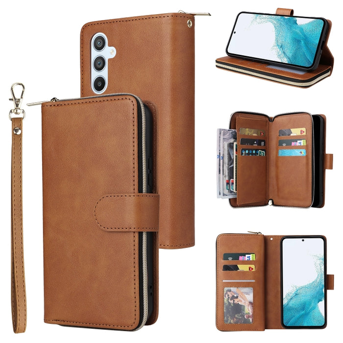 9 Ranuras para tarjetas Cremallera Monedero Funda de cuero para teléfono, For Samsung Galaxy A34, For Samsung Galaxy A54, For Xiaomi Redmi Note 12 5G Global / Poco X5, For Xiaomi Redmi Note 12 Pro 5G Speed / Note 12 Pro 5G Global / Poco X5 Pro         ...