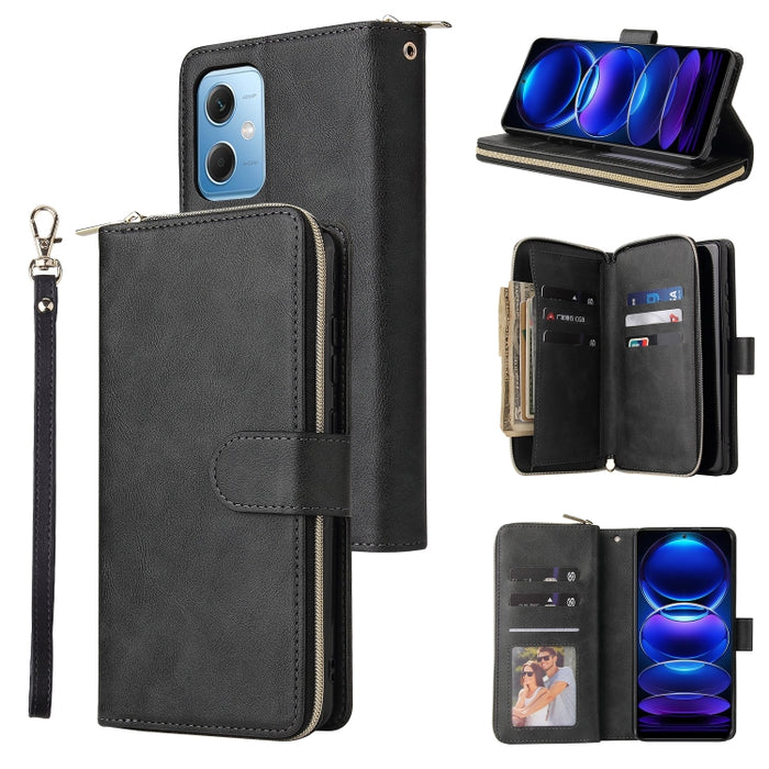 9 Ranuras para tarjetas Cremallera Monedero Funda de cuero para teléfono, For Samsung Galaxy A34, For Samsung Galaxy A54, For Xiaomi Redmi Note 12 5G Global / Poco X5, For Xiaomi Redmi Note 12 Pro 5G Speed / Note 12 Pro 5G Global / Poco X5 Pro         ...