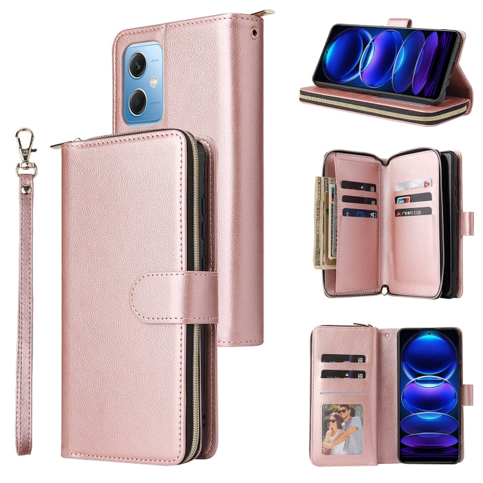 9 Ranuras para tarjetas Cremallera Monedero Funda de cuero para teléfono, For Samsung Galaxy A34, For Samsung Galaxy A54, For Xiaomi Redmi Note 12 5G Global / Poco X5, For Xiaomi Redmi Note 12 Pro 5G Speed / Note 12 Pro 5G Global / Poco X5 Pro         ...