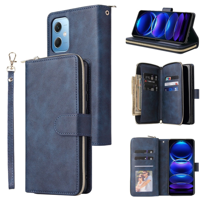 9 Ranuras para tarjetas Cremallera Monedero Funda de cuero para teléfono, For Samsung Galaxy A34, For Samsung Galaxy A54, For Xiaomi Redmi Note 12 5G Global / Poco X5, For Xiaomi Redmi Note 12 Pro 5G Speed / Note 12 Pro 5G Global / Poco X5 Pro         ...